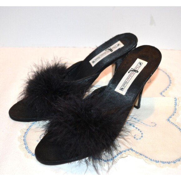 Vintage High Heel Slippers with Marabou Zsa Zsa Loves Black - Picture 1 of 6